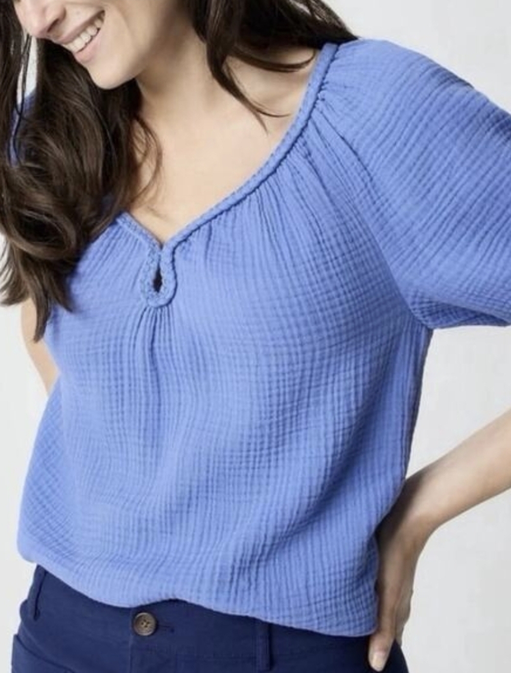 J. Crew Cornflower Blue Cotton Gauze Peasant Blouse